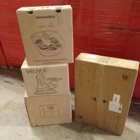 PALLET OF ASSORTED HOUSEHOLD GOODS AND PRODUCTS TO INCLUDE; INDUCTION COOKER TOP, FULL-LENGTH MIRROR, BUBBLE MATE FOOT SPA ETC