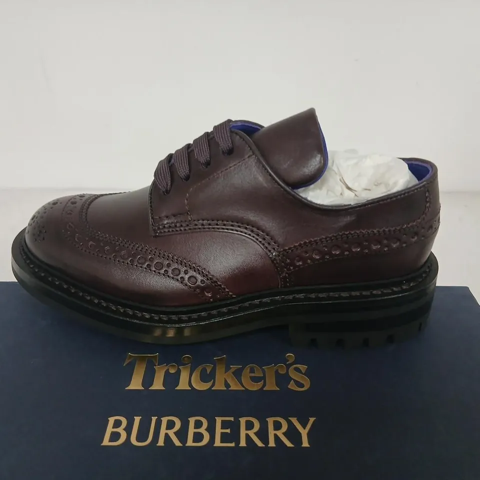 BURBERRY TRICKER'S DERBY SHOES – BROWN LEATHER, BROGUE DETAILING, RUBBER SOLE (UK SIZE 3)