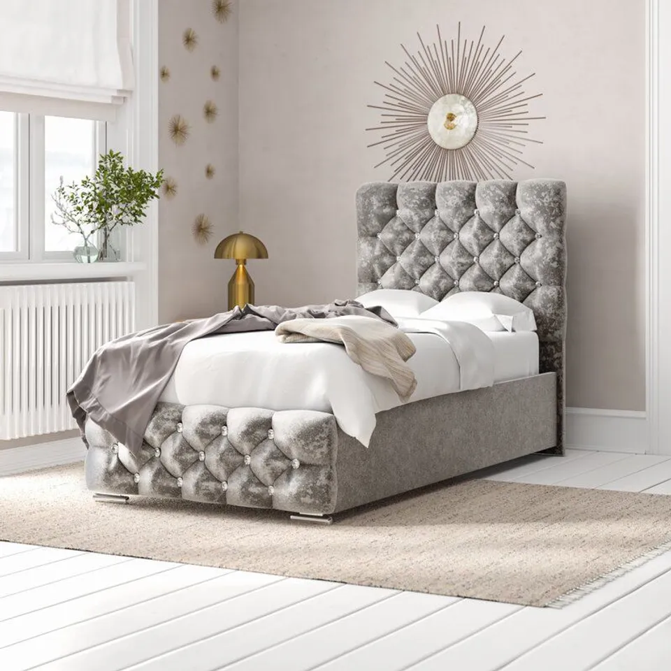 TERRANCE UPHOLSTERED BED FRAME-SUEDE LIGHT GREY