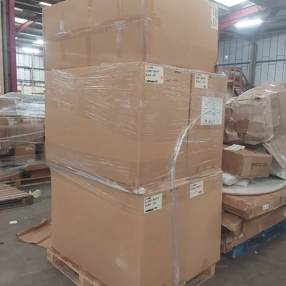 PALLET CONTAINING A VERY LARGE QUANTITY OF ASSORTED DESIGNER CHAIR PARTS - SEATS ONLY, NO LEGS
