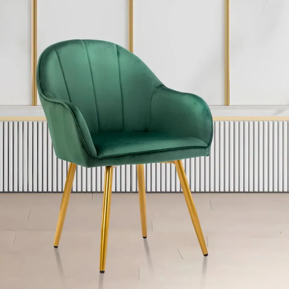 BRAND NEW PORTHOS HOME YARI VELVET DINING CHAIR WITH GOLD CHROME LEGS -GREEN-