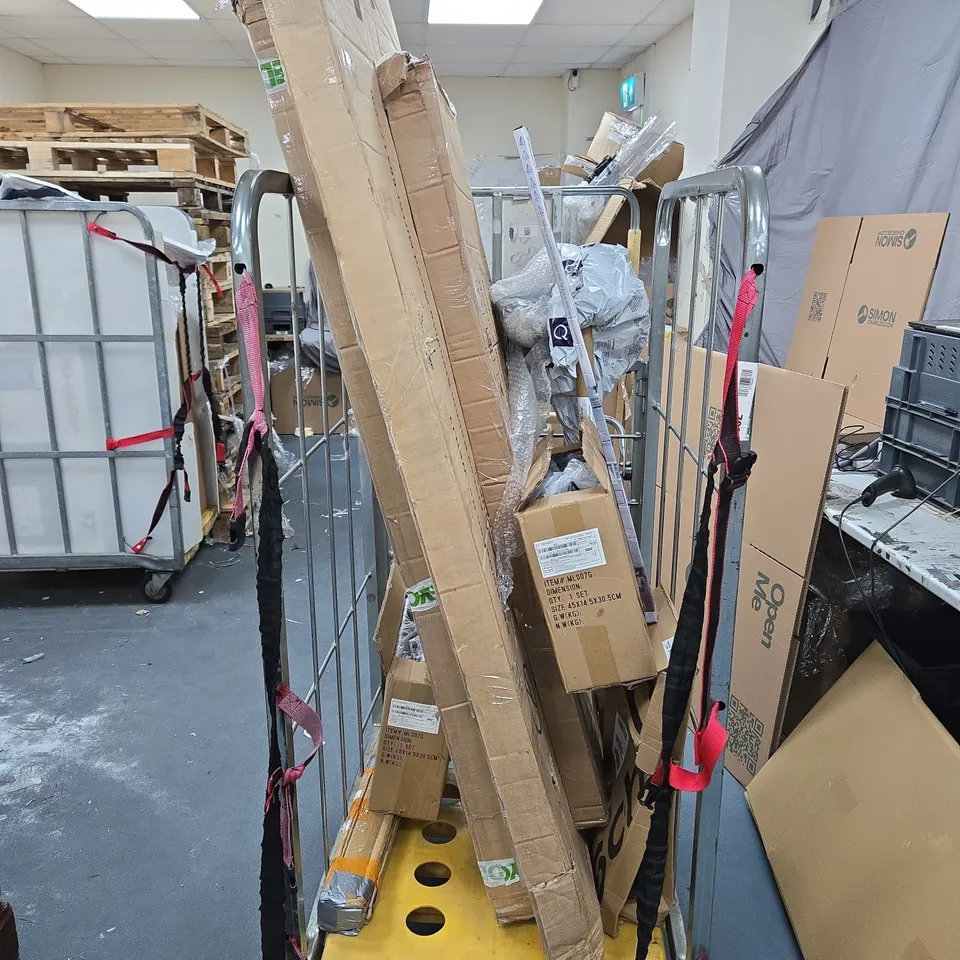 CAGE OF APPROXIMATELY 8 ASSORTED HOUSEHOLD ITEMS TO INCLUDE SHOWER SEAL STRIP, MIRROR ETC