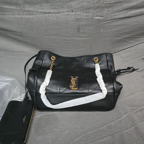 SAINT LAURENT BLACK QUILTED LEATHER SHOULDER BAG WITH GOLD LOGO