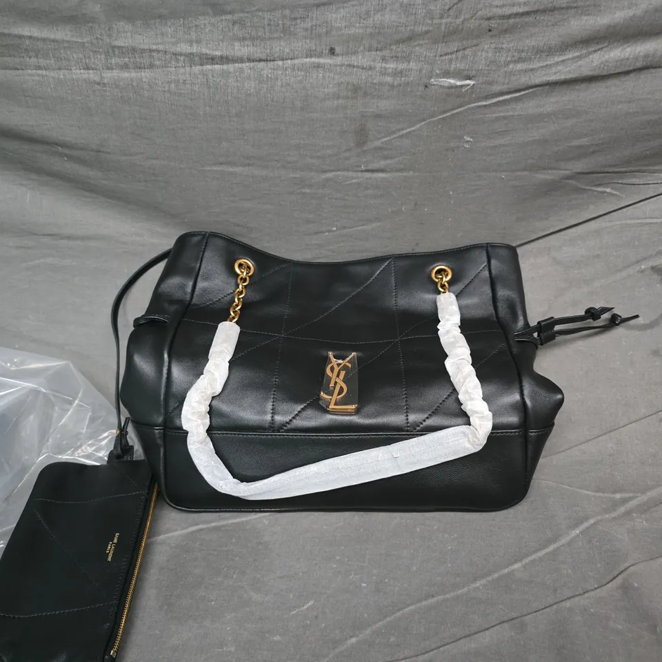 SAINT LAURENT BLACK QUILTED LEATHER SHOULDER BAG WITH GOLD LOGO