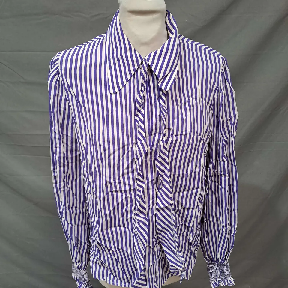 LK BENNET TIE DETAIL SHIRT IN PURPLE STRIPE SIZE 12