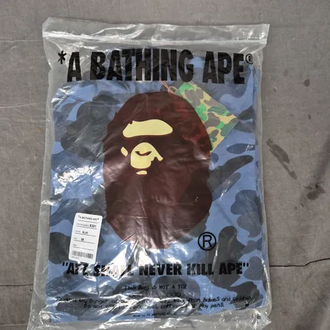 A BATHING APE CAMO SHARK RELAXED FIT FULL ZIP HOODIE IN BLUE SIZE MEDIUM