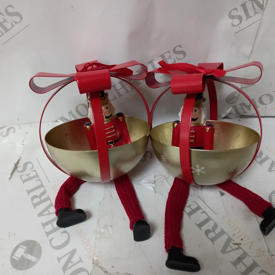 SANTA EXPRESS SET OF 2 CHARACTER DANGLY LEG BAUBLES NUTCRACKER