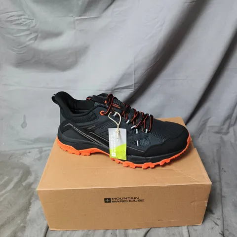 MOUNTAIN WAREHOUSE MEN'S HIKING SHOES – BLACK/GREY WITH ORANGE OUTSOLE UK SIZE 10