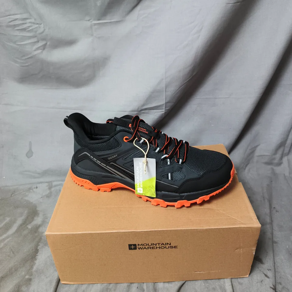MOUNTAIN WAREHOUSE MEN'S HIKING SHOES – BLACK/GREY WITH ORANGE OUTSOLE UK SIZE 10