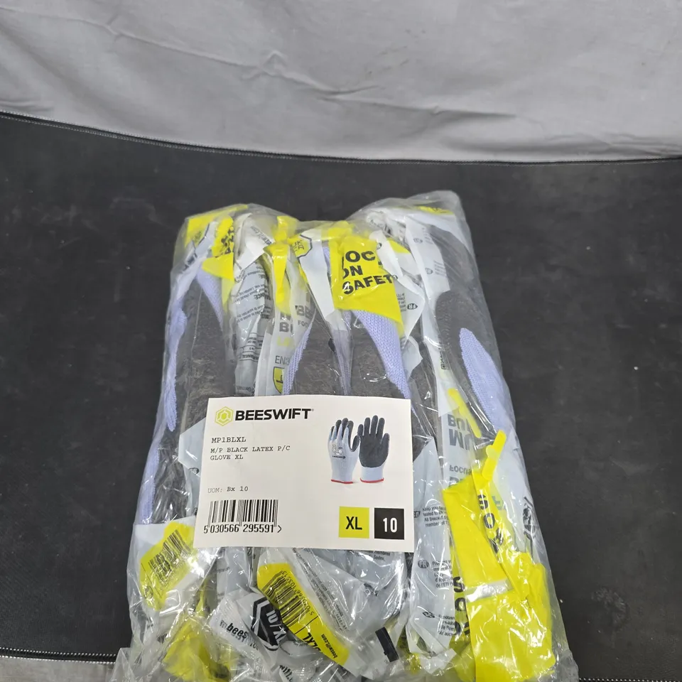 BEESWIFT SAFETY GLOVES XL – BLACK LATEX P/C, PACK OF 10 (MP1BLXL)