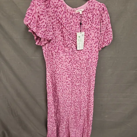 RO&ZO PUFF SLEEVE MIDI DRESS IN PINK PRINT SIZE 12