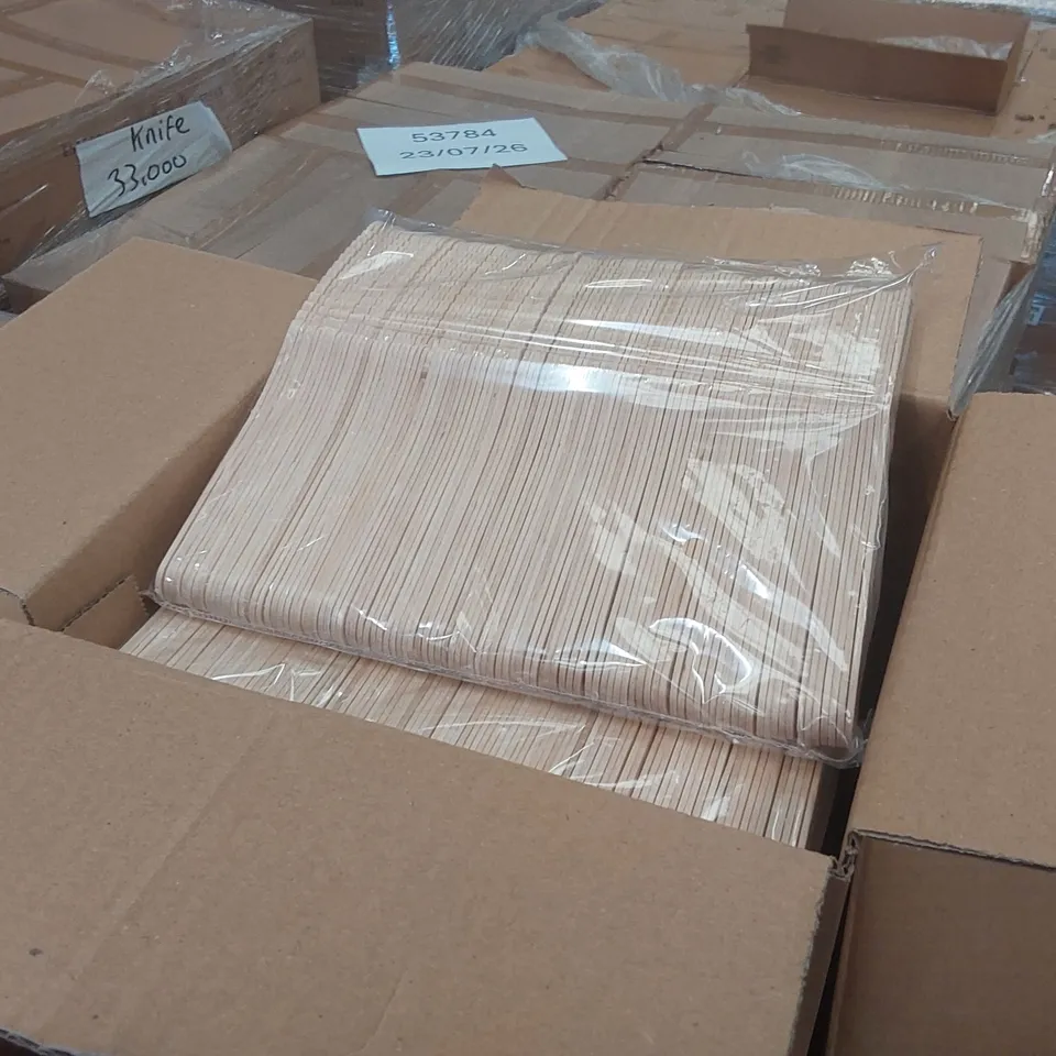 PALLET CONTAINING APPROXIMATELY 100,000 ENVIRONMENTALLY FRIENDLY DISPOSABLE WOODEN KNIVES