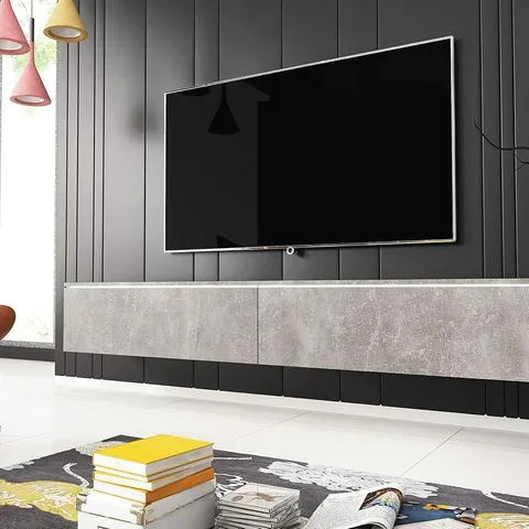 BOXED TV CABINET LOWBOARD D 180CM, TV STAND, HANGING TV CABINET - WHITE/CONCRETE (1 BOX)
