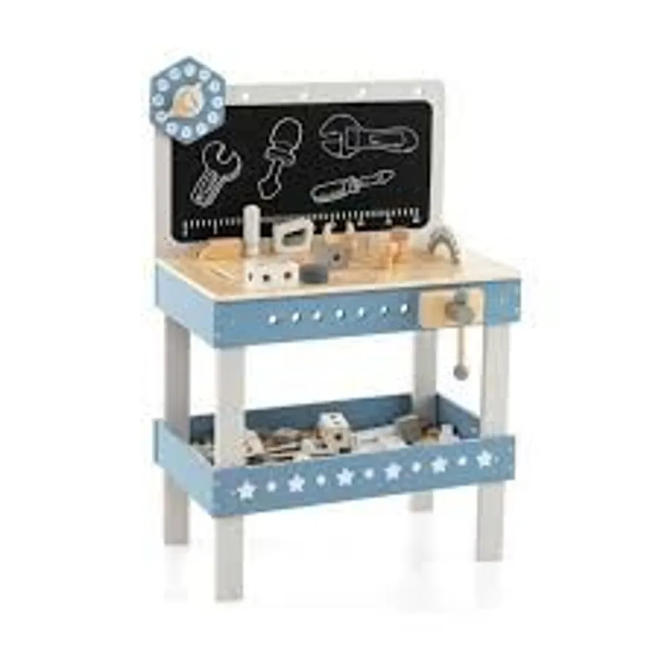 BOXED COSTWAY BLUE KIDS WOODEN PLAY WORKBENCH