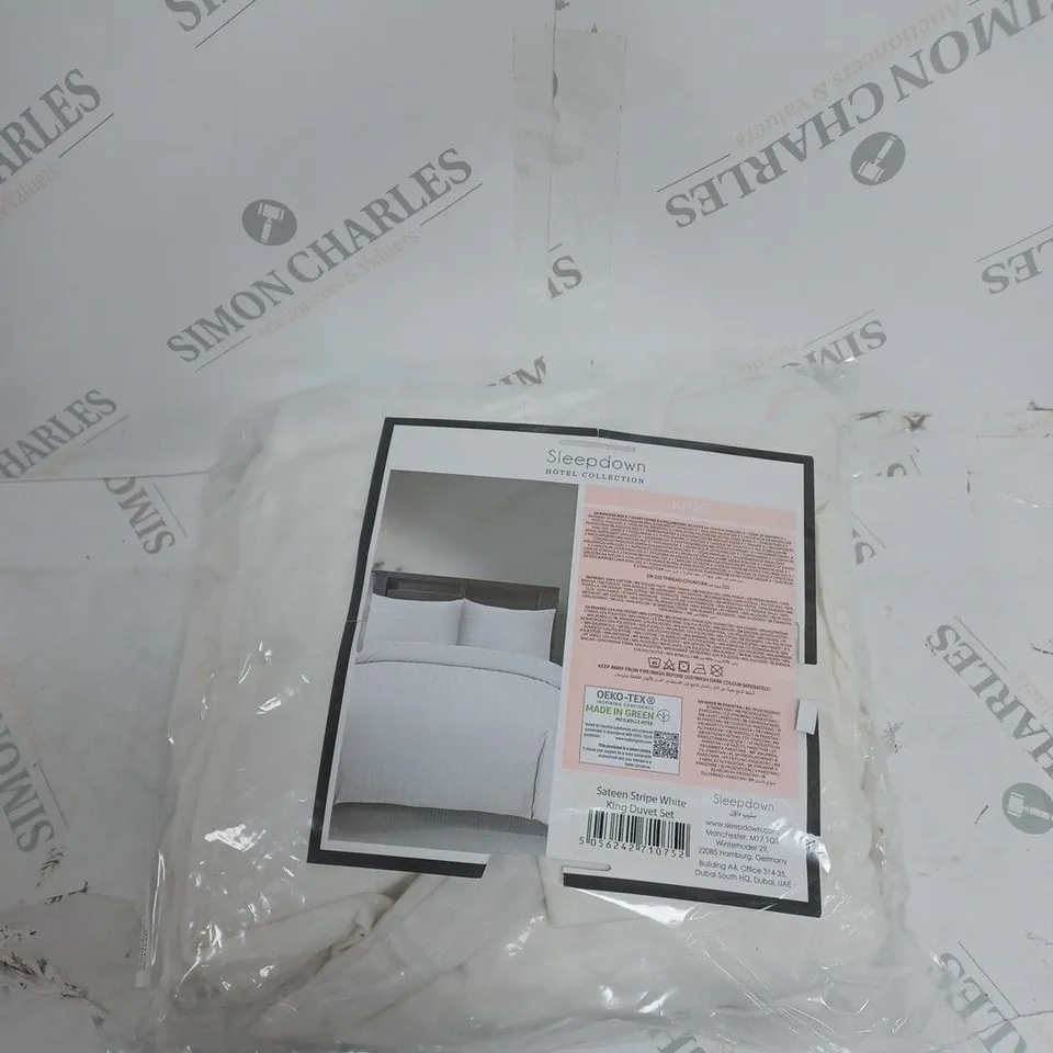 SLEEPDOWN HOTEL COLLECTION SATEEN STRIPE WHITE KING DUVET SET