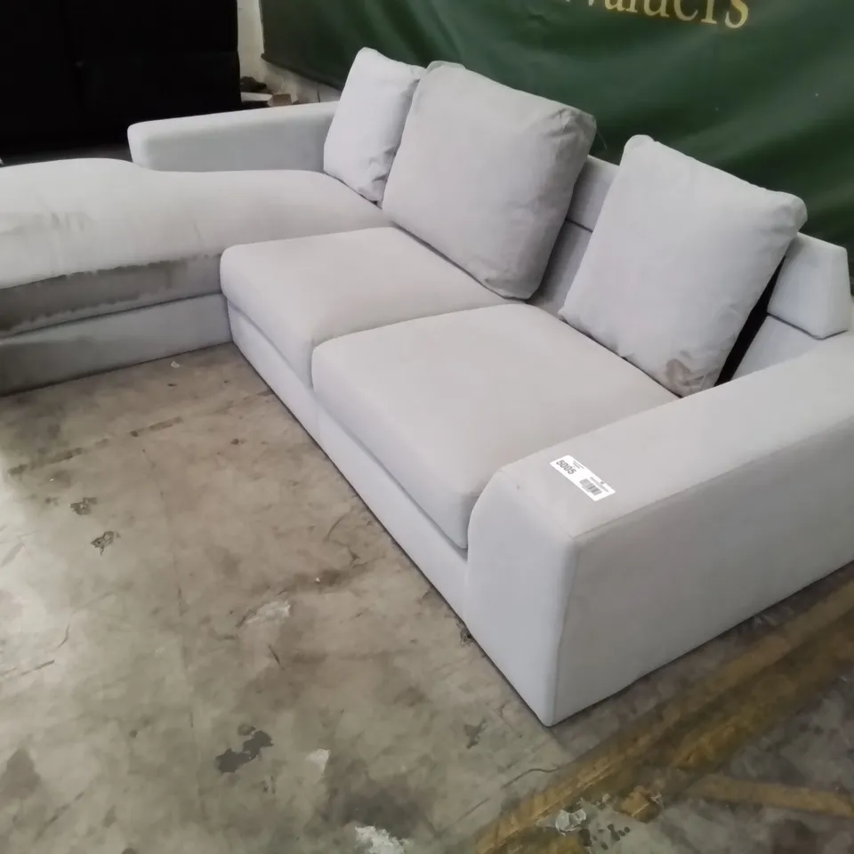 DESIGNER CHAISE SOFA LIGHT GREY FABRIC 