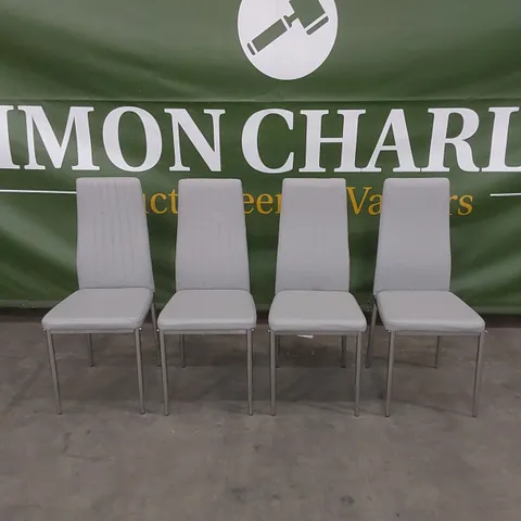 SET OF 4 LEON LIGHT GREY LEATHER DINING CHAIRS WITH CHROME LEGS 