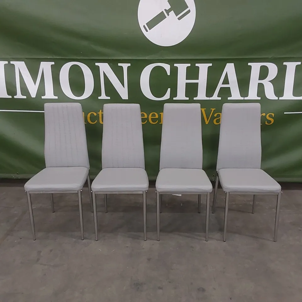 SET OF 4 LEON LIGHT GREY LEATHER DINING CHAIRS WITH CHROME LEGS 