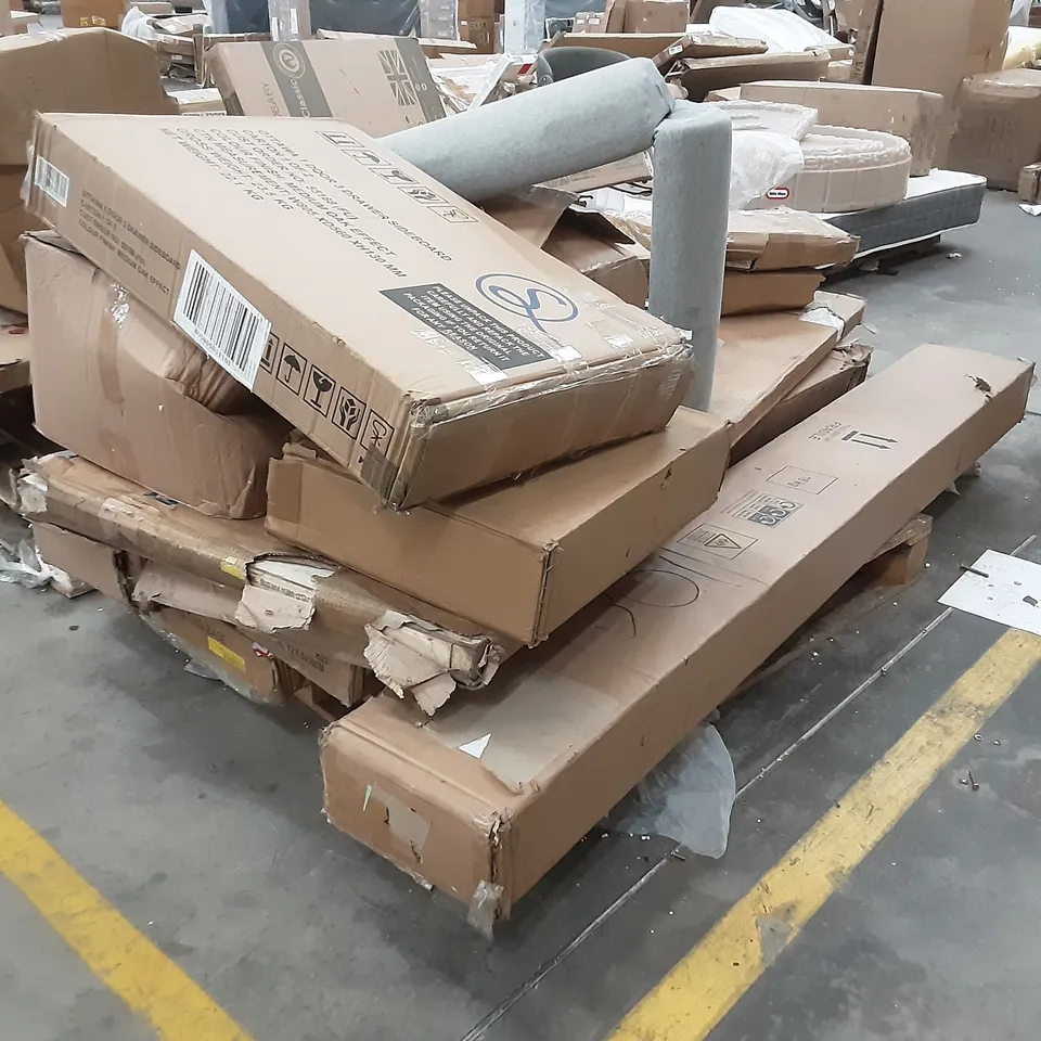 PALLET CONTAINING BOXED FURNITURE INCLUDING,  SIDE BOARD , TEA LIGHT HOUSE , LIGHT SHADE ,LAMP TABLE 