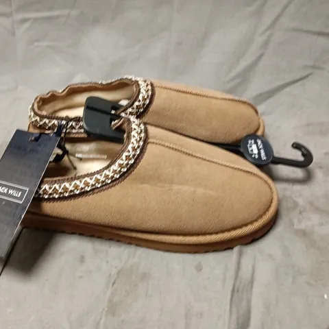 JACK WILLS TAN SUEDE MOCCASIN SLIPPERS WITH CREAM TRIM – LINED - UK 6