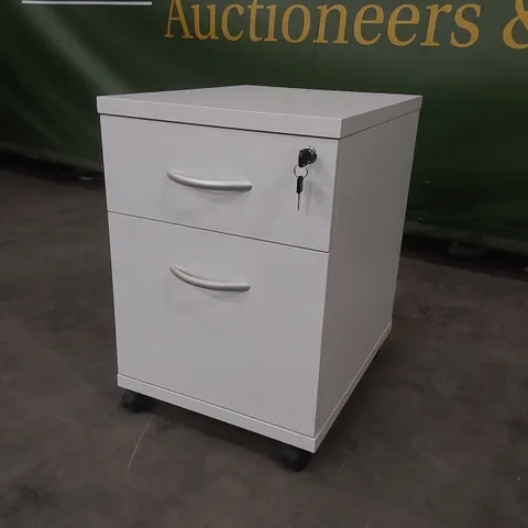 DESIGNER 2-DRAWER WOODEN FILING CABINET ON CASTERS - WHITE