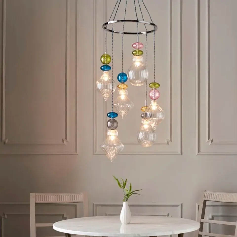 BOXED MADIUN 6-LIGHT WHITE/GREEN/BLUE/RED CLUSTER PENDANT (1 BOX)