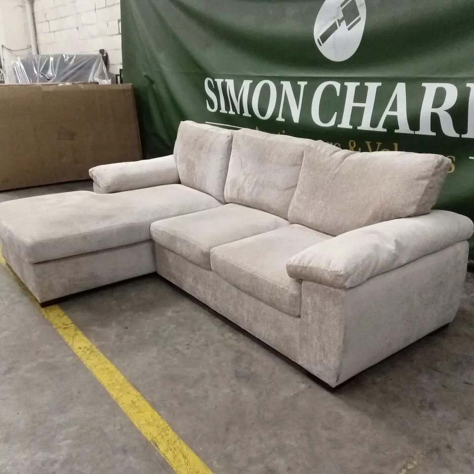 SALERNO STANDARD BACK FABRIC LEFT HAND 3 SEATER CHAISE SOFA - NATURAL RRP £999