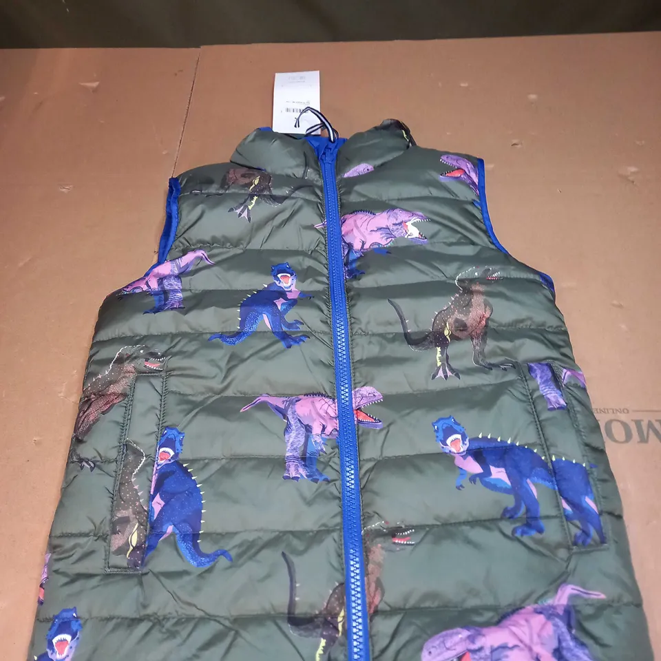 JOULES FLIP IT GREENDINO DINOSAUR PRINT GILET SIZE 7 YEARS