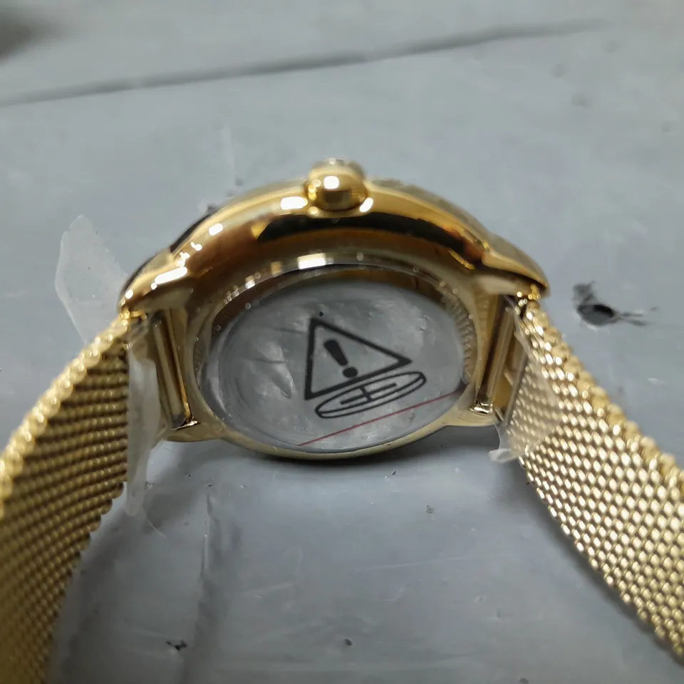 BOXED TOMMY HILFIGER WOMEN'S GOLD PLATED MESH WATCH WITH A CRYSTAL BEZEL