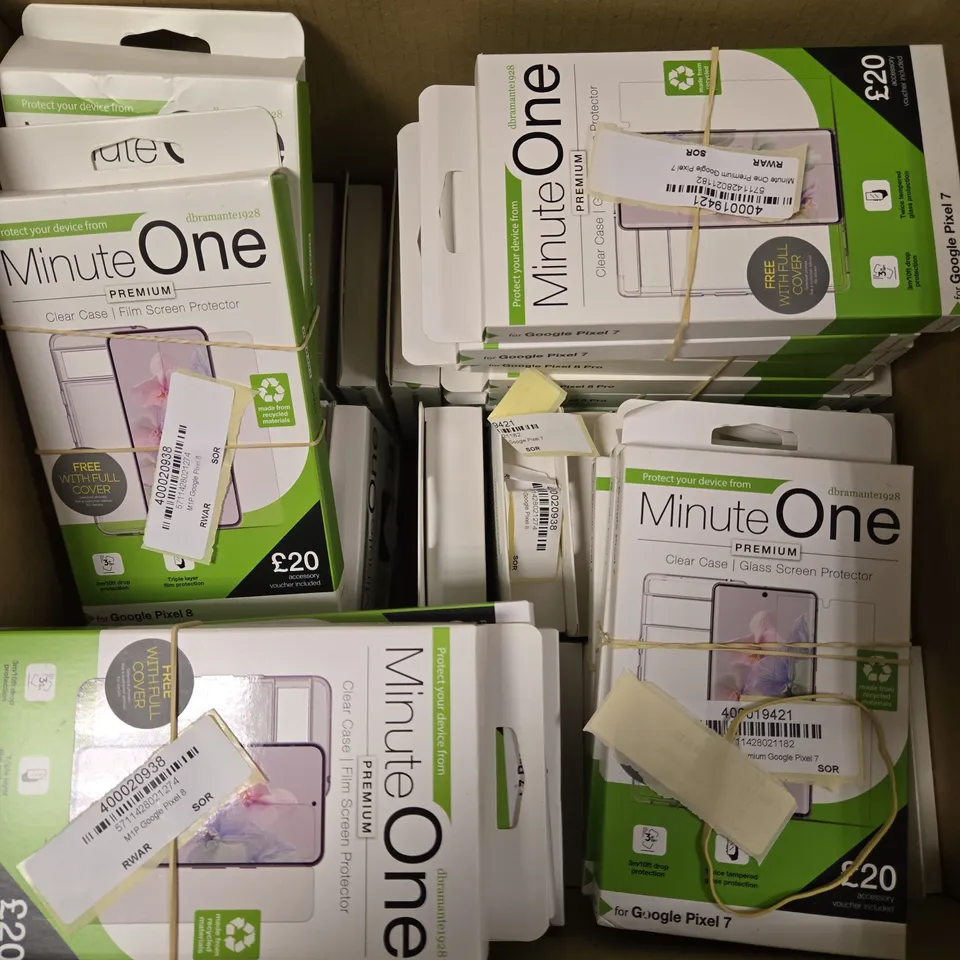 APPROXIMATELY 50 ASSORTED MINUTE ONE SCREEN PROTECTORS FOR VARIOUS SMARTPHONE MODELS 