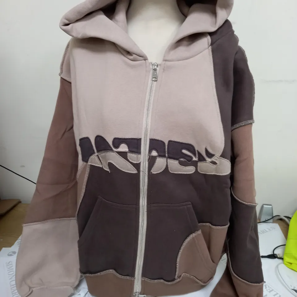NAMED COLLECTIVE ZIP UP HOODIE IN CREAM/BROWN - SMALL