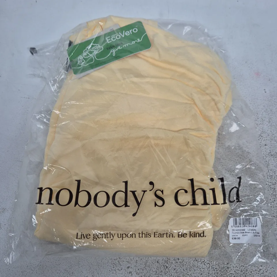 BAGGED NOBODY'S CHILD LEMON RUCHED SIDE SEAM LS TOP – UK14