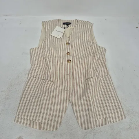 WHISTLES LINEN STRIPE WAISTCOAT IN WHITE - UK 14