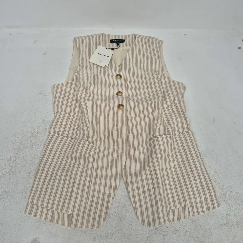 WHISTLES LINEN STRIPE WAISTCOAT IN WHITE - UK 14