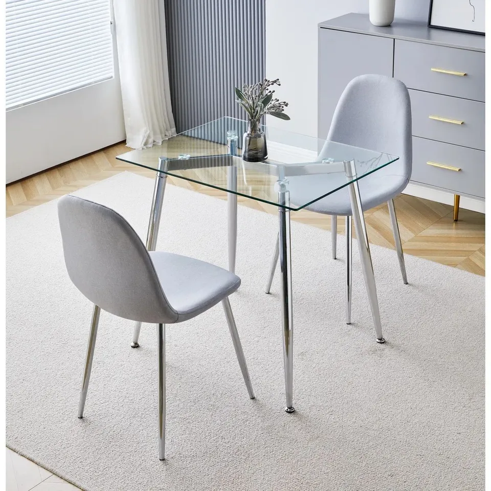 BOXED CULLOMPTON SMALL RECTANGULAR DINING TABLE (TAB701, 80×60CM) WITH GLASS TOP AND CHROME LEGS