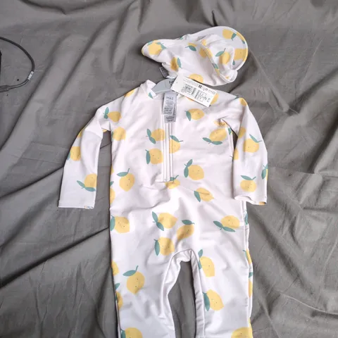 M&S LEMON PRINT 2-PIECE BABY ROMPER SET 18-24 MONTHS