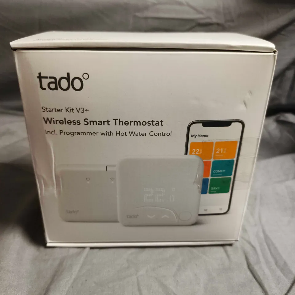 TADO° STARTER KIT V3+ WIRELESS SMART THERMOSTAT WITH HOT WATER CONTROL – BOXED