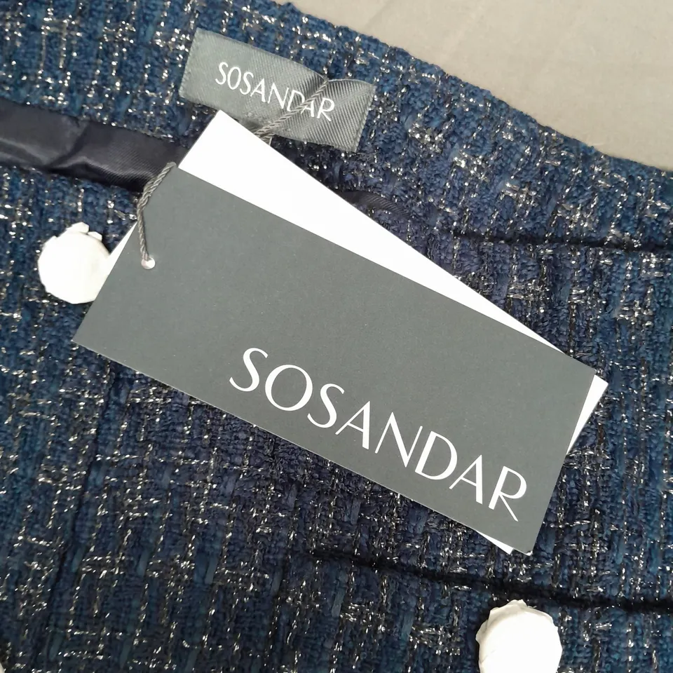 SOSANDER BUTTON FRONT BOUCLE A LINE SKIRT IN NAVY - SIZE 16