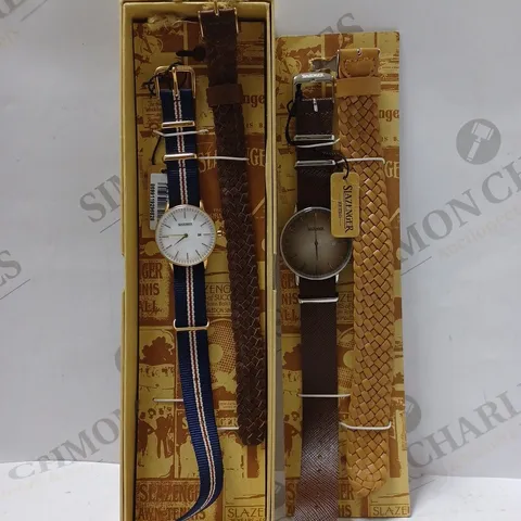 SET OF 2 SLAZANGER RETRO WATCHES TO INCLUDE - WOMENS BLUE & WHITE WATCH WITH REPLACABLE STRAP SL.9.1984.3.04 - MENS RETRO WATCH SL.09.1970.1.02