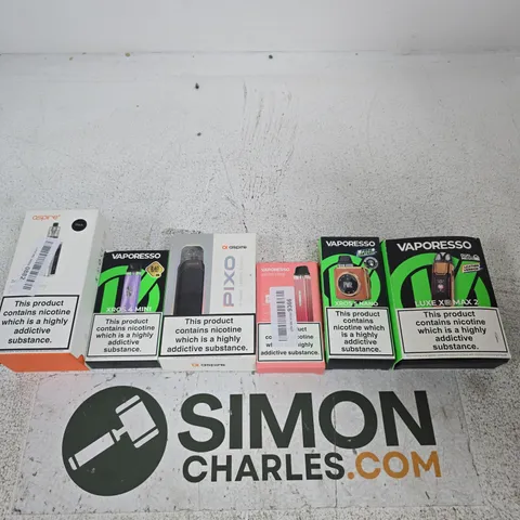 APPROXIMATELY 20 ASSORTED E-CIG PRODUCTS AND ACCESSORIES TO INCLUDE VAPORESSO, ASPIRE ETC