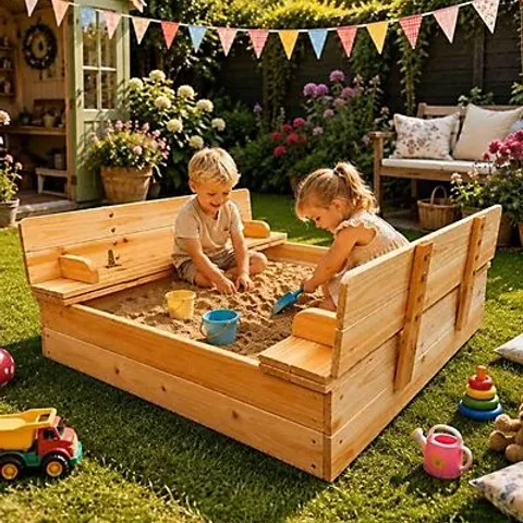 BOXED NEO OUTDOOR WOODEN KIDS SANDBOX SANDPIT FOLDING BENCH LID (1 BOX)