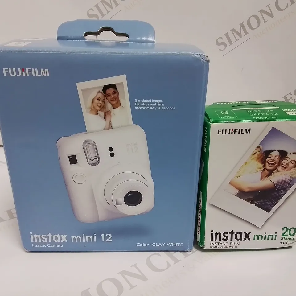 BOXED FUJI FILM INSTAX MINI 12 INSTANT CAMERA IN CLAY WHITE RRP £94.96