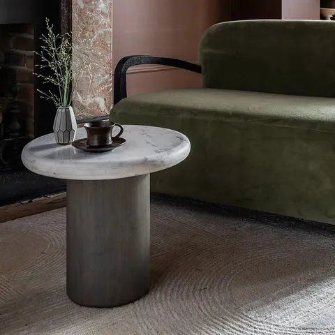 BOXED ATKIN AND THYME COLUMN MARBLE SIDE TABLE