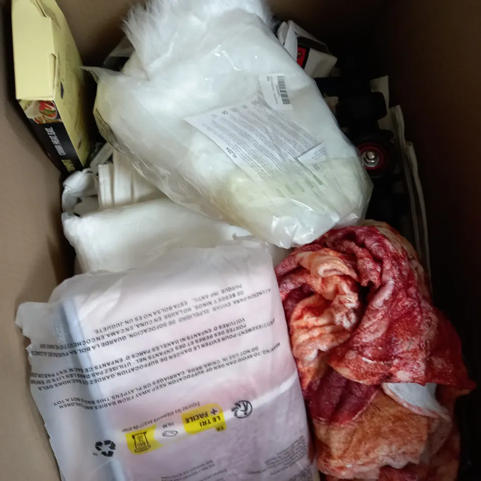BOX OF APPROX 15 ASSORTED HOUSEHOLD ITEMS TO INCLUDE BOOTS STAY DRY PANTS, PINK PET FOOD BOWL, CAMBRIDGE 2024 CALENDAR, ETC
