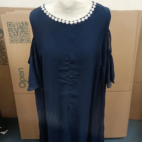 KALEIDOSCOPE WOMENS NAVY BEAD TRIM MAXI DRESS - SIZE 22