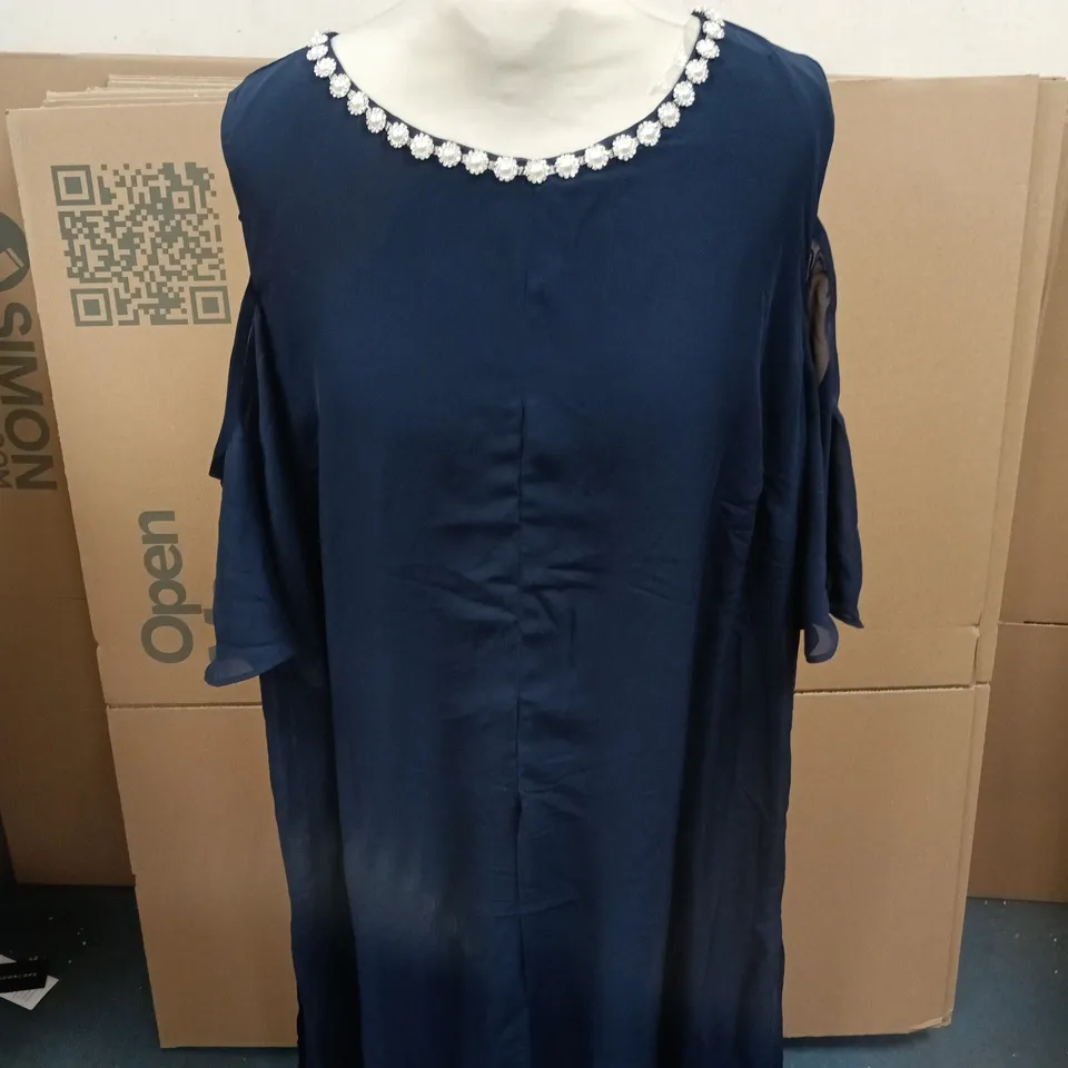 KALEIDOSCOPE WOMENS NAVY BEAD TRIM MAXI DRESS - SIZE 22