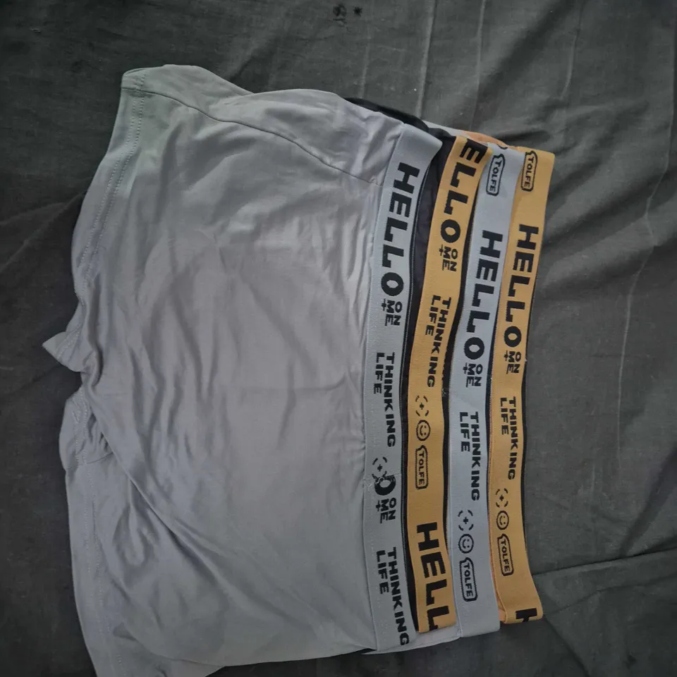 MEN'S BOXER SHORTS – 4 PACK WITH HELLO THINKING LIFE BRANDED WAISTBAND LARGE