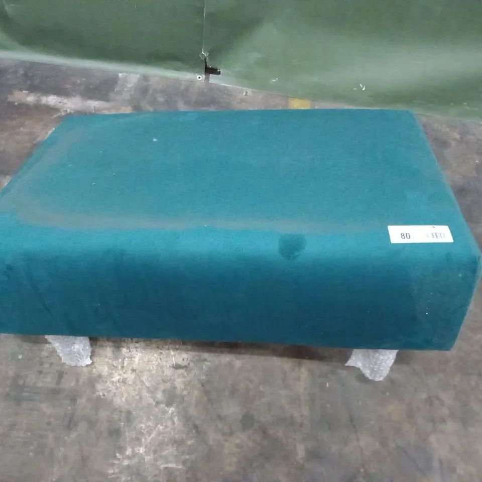 DESIGNER TEAL VELVET FABRIC FOOTSTOOL