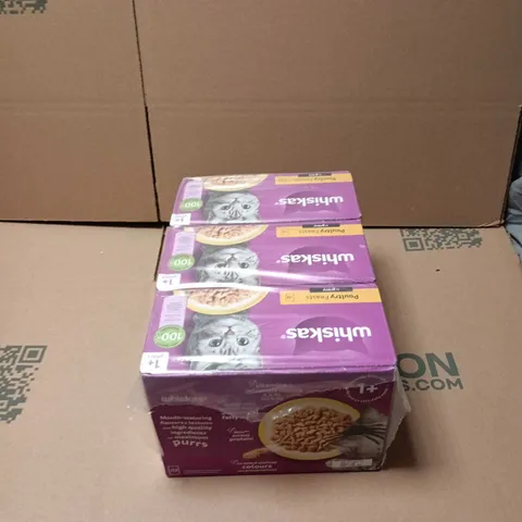 3 X WHISKAS POULTRY FEASTS 12 PACK IN GRAVY