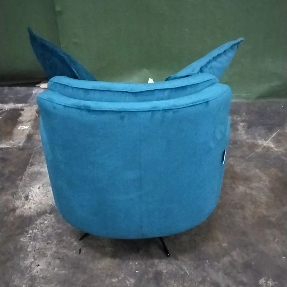 QUALITY ITALIAN DESIGNER SWIVEL CHAIR IN TEAL VELVET